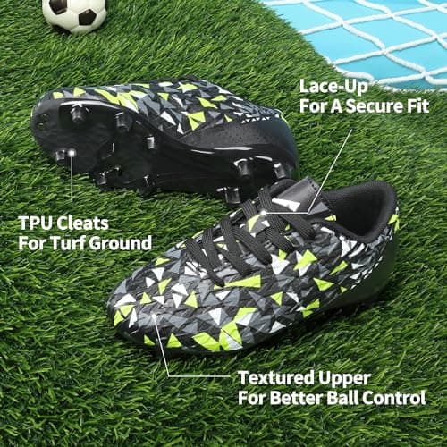 DREAM PAIRS Boys Girls Soccer Cleats Kids Football Shoes,Size 2 Little Kid,Black/Neon/Green,HZ19003K — view 3