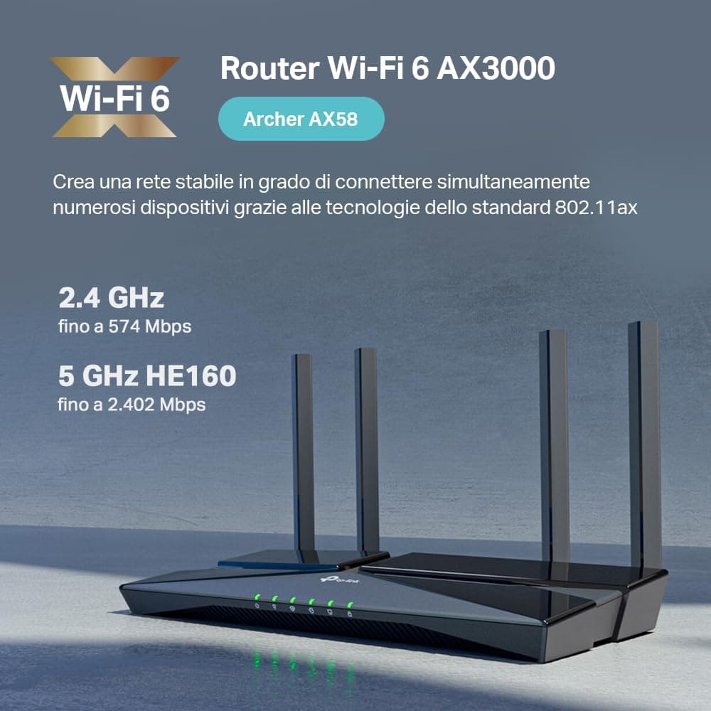 TP-Link Archer AX58 - Router WiFi 6 AX3000, Doble Banda 2.4Ghz/5Ghz,1xWAN/4xLAN Puertp Gigabit, WPA3, OFDMA, WPS, Latencia Ultrabaja, HomeShield, Tecnología OneMesh, Negro — view 3