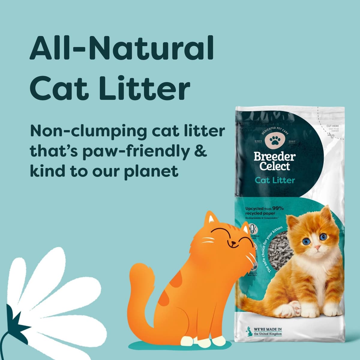 Breeder Celect All-Natural Cat Litter (30L) – 99% Recycled Paper, Highly Absorbent Kitten Cat Litter/Bedding, Excellent Odour Control, Non-Clumping, Biodegradable & Compostable — view 2
