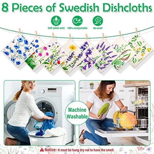Lucomb Swedish Dish Cloths for Kitchen, 8 Pack Reusable Kitchen Dish Rags Quick Drying Assorted Cleaning Towels for Counters Dishes Home Bar Table Wiping — view 3