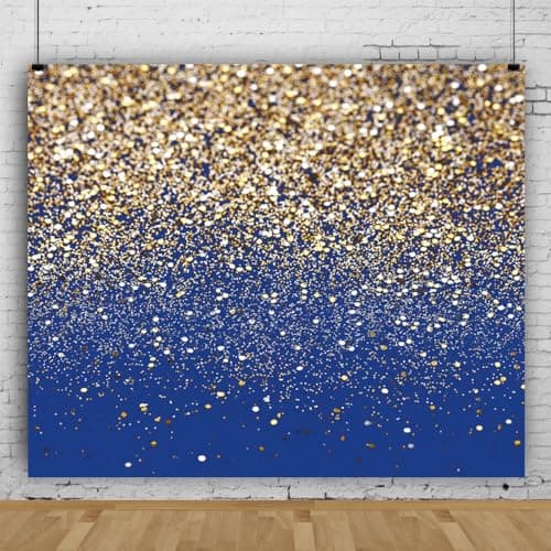 Leowefowa 7x5ft Vinyl Backdrop Blue and Gold Glitter Backdrop Navy Blue Photography Background Birthday Party Decor Banner Men Women Adult Kids Bridal Baby Shower Backdrop Photo Studio Booth Props — view 2