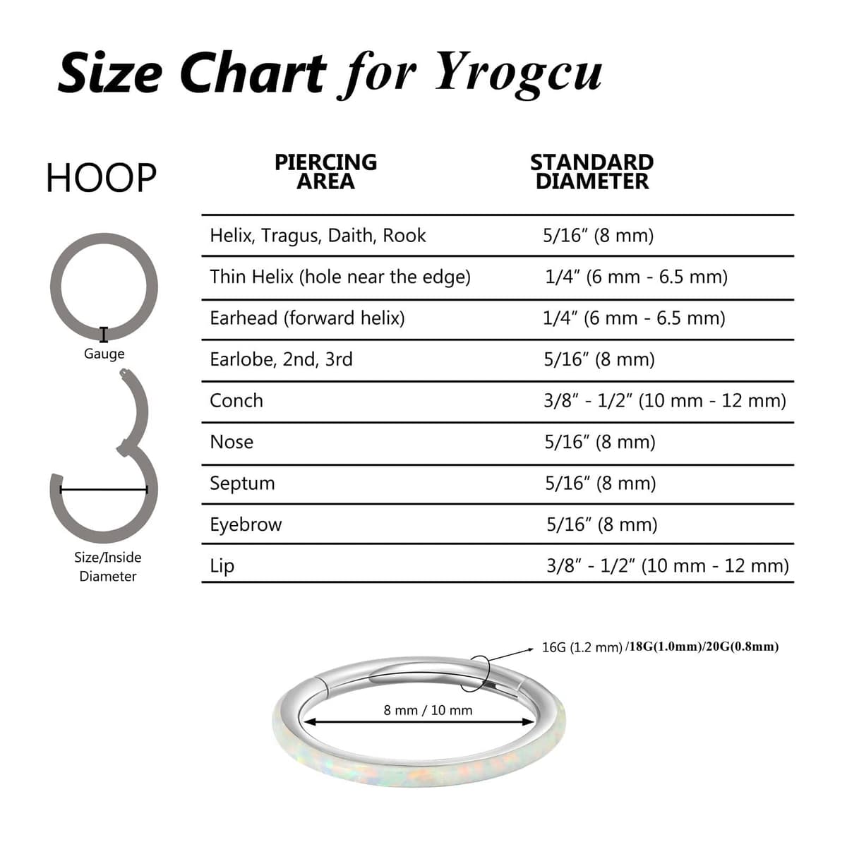 Yrogcu 20G 18G 16G 14G Single/Double Hoop Stainless-Steel Seamless-Hinged-Piercing Segment-Clicker Nose-Ring-Hoop : Diameter 6mm 8mm 10mm 12mm Cartilage Earrings — view 5