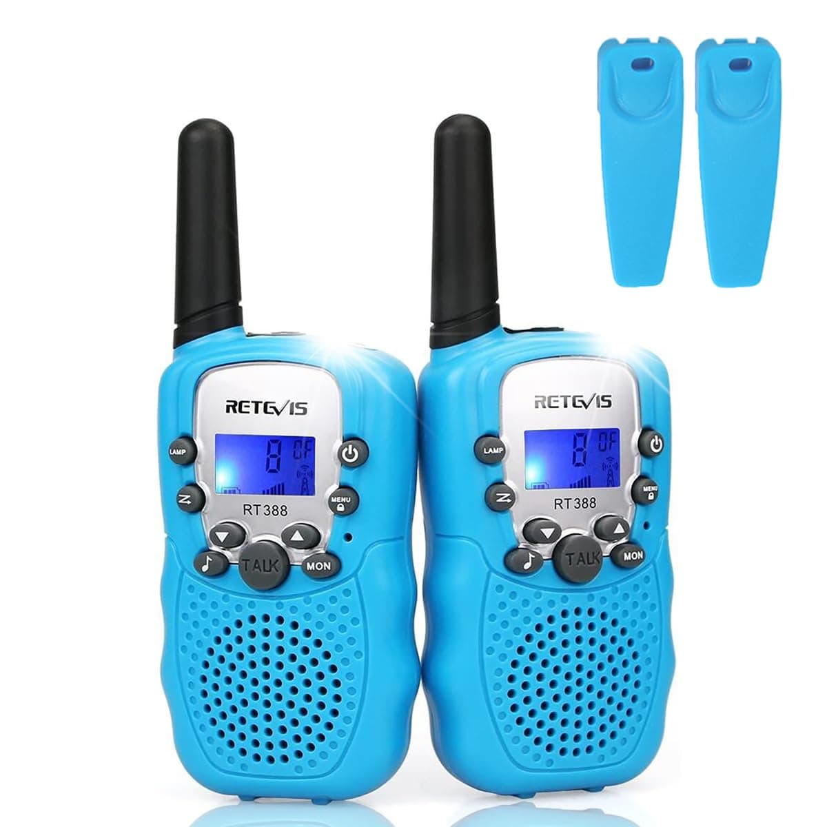 Retevis RT388 Walkie Talkie Niños PMR446 8 Canales Pantalla LCD Linterna Vox 10 Tonos de Llamada Bloqueo de Canales Talkie Walkie Juguete para Niño (Azul Oscuro, 1 Par) — view 16