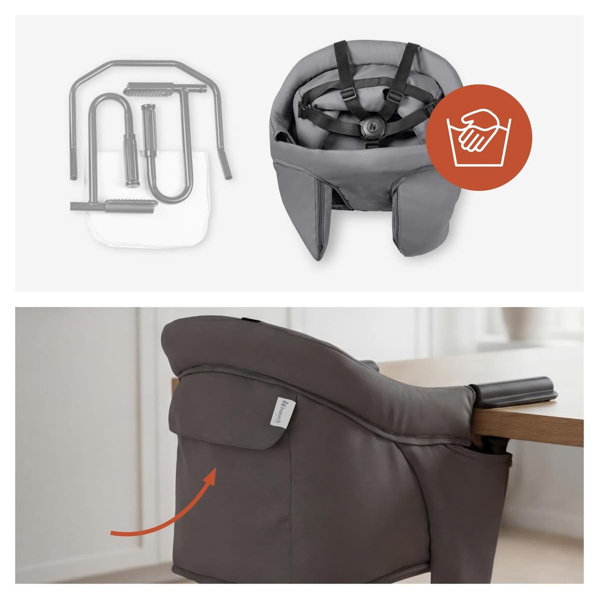 Hauck Fix N Sit Portable Baby Table Seat - Clip-On Travel High Chair for Babies & Toddlers (6m+), Secure 5-Point Harness, Foldable Screw Attachment, Washable Seat Cover, Organiser Pocket — view 7