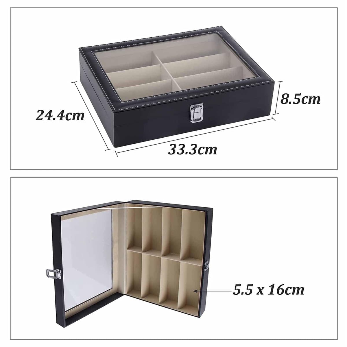 KingSaid Caja Organizadora de Gafas con Tapa de Cristal y Cajones – Estuche Expositor de Gafas de Sol y Joyas, Cuero Sintético Premium, Gran Capacidad, para Hombre y Mujer (Una planta) — view 2