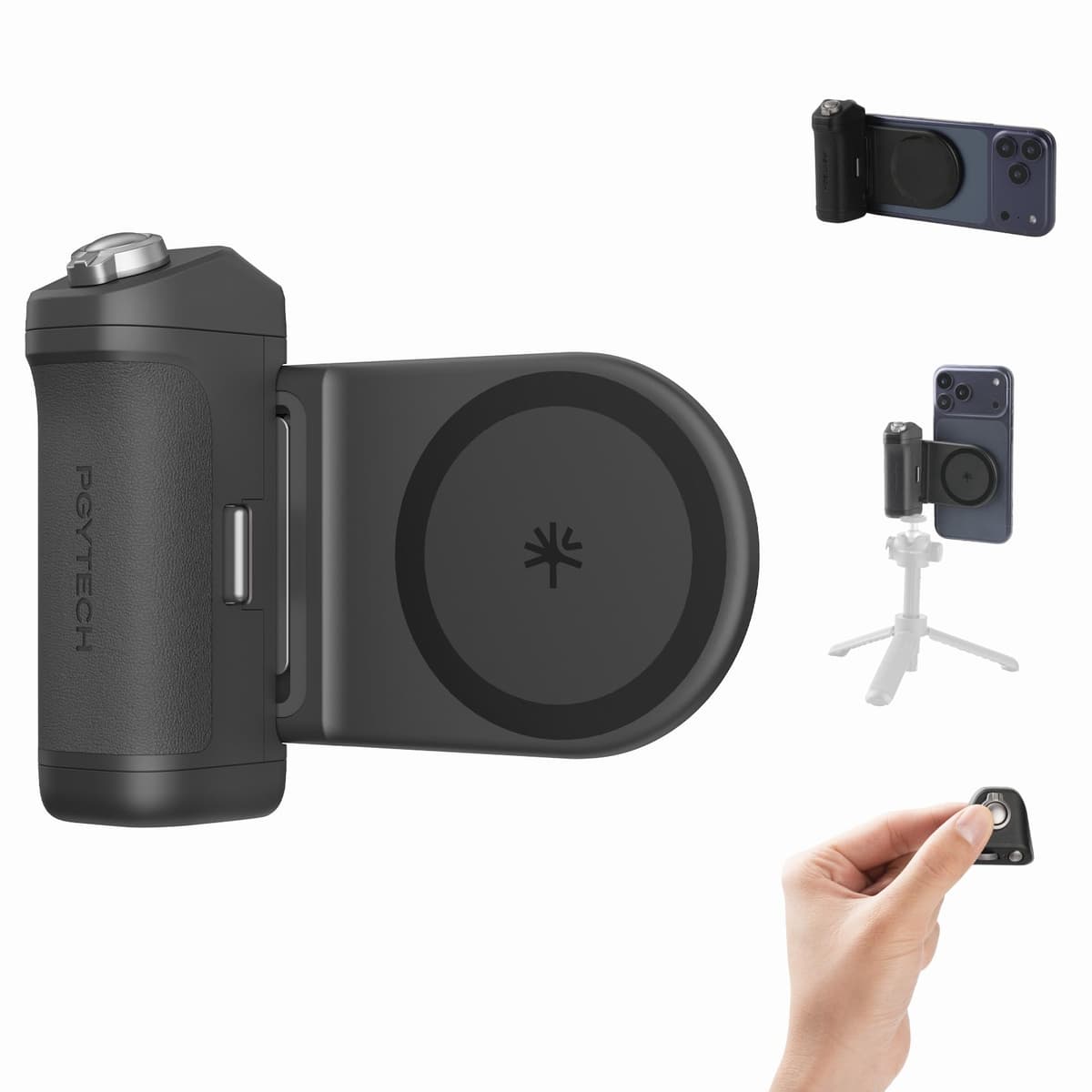 PGYTECH MagCam 2 Smartphone Grip, 3-in-1 Modular Kit, Bluetooth Controller & Charging Grip & MagSafe Magnetic Wireless Charging Stand, for iPhone 12-17/Android 14 (Black)