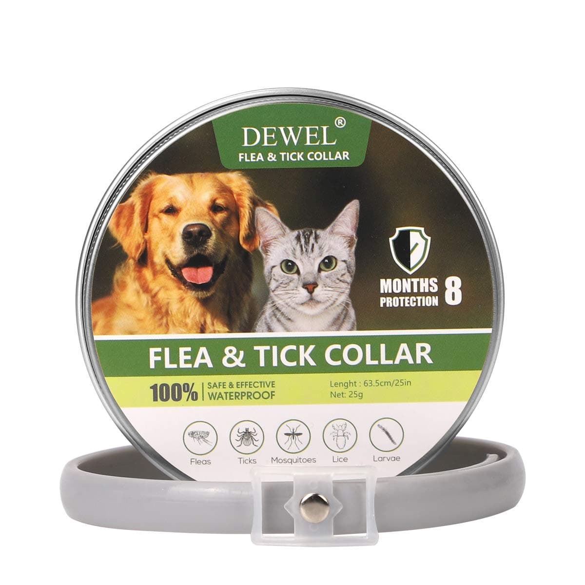 DEWEL Collar contra Pulgas y Garrapatas para Perros Grandes Medianos y Pequeños, Collar Antiparasitario para Perros 8 Meses de Protección, Control Antipulgas para Mascotas de 63,5 cm Gris 1 Unidad — view 14
