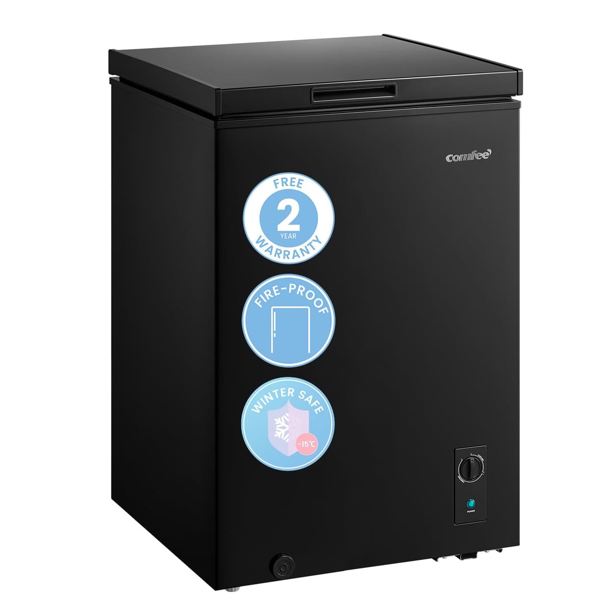 COMFEE' RCC102BL2UK(E) 99L Freestanding Chest Freezer, Refrigeration and Freezer Conversion, Inverter Compressor, 4 Star Freezer Rating, Quiet 38dB, Suitable for Outbuildings & Garages, Black