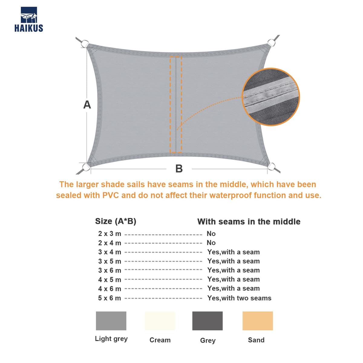 HAIKUS Toldo Vela de Sombra Impermeable Rectangular 4x5m Protección UV PES, Toldos para Patio Exterior Jardín Terraza - Gris — view 7