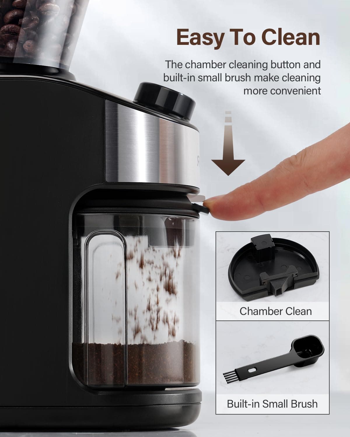 SHARDOR Burr Coffee Grinder Electric with 32 Grinding Sizes 3.0, Coffee Grinders for Home Use with 40 Seconds Adjustable Electronic Timer, Coffee Bean Grinder with Chamber Cleaning Button — view 5
