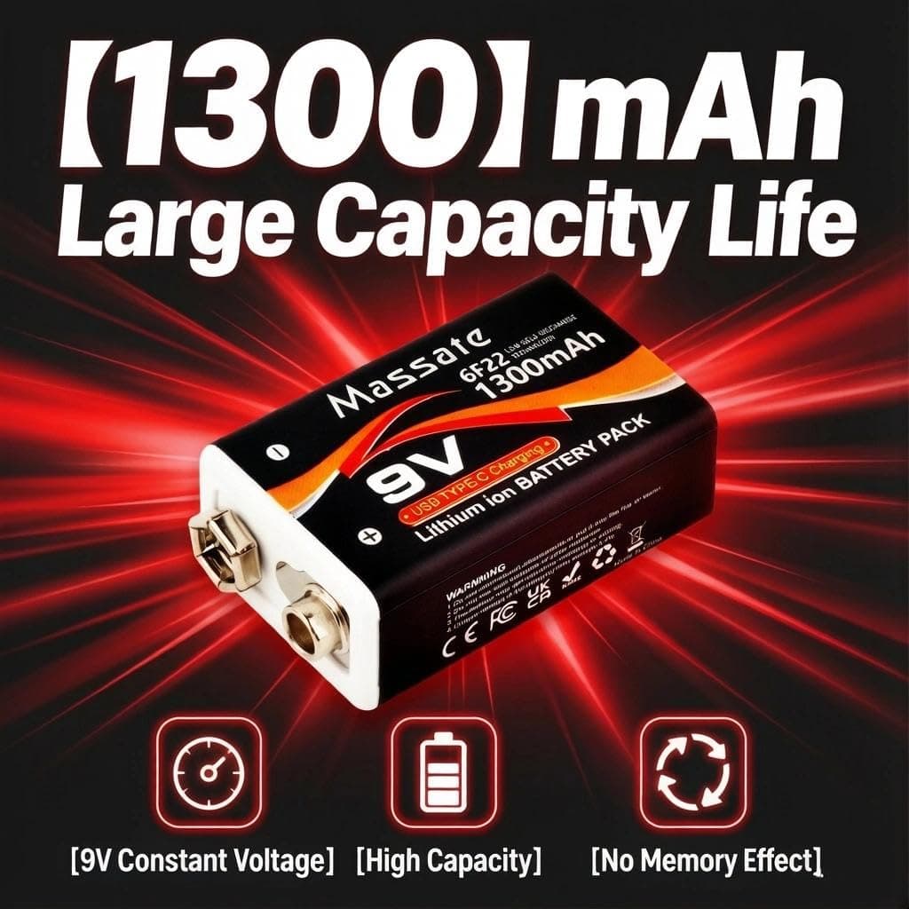 4 Pcs 9V Rechargeable Batteries 1300mAh, USB C Rechargeable Lithium Ion Battery with 4 in 1 Charging Cable, Long Lasting 9 Volt Battery for Smoke Detector, Guitar Pedal, Microphone — view 2