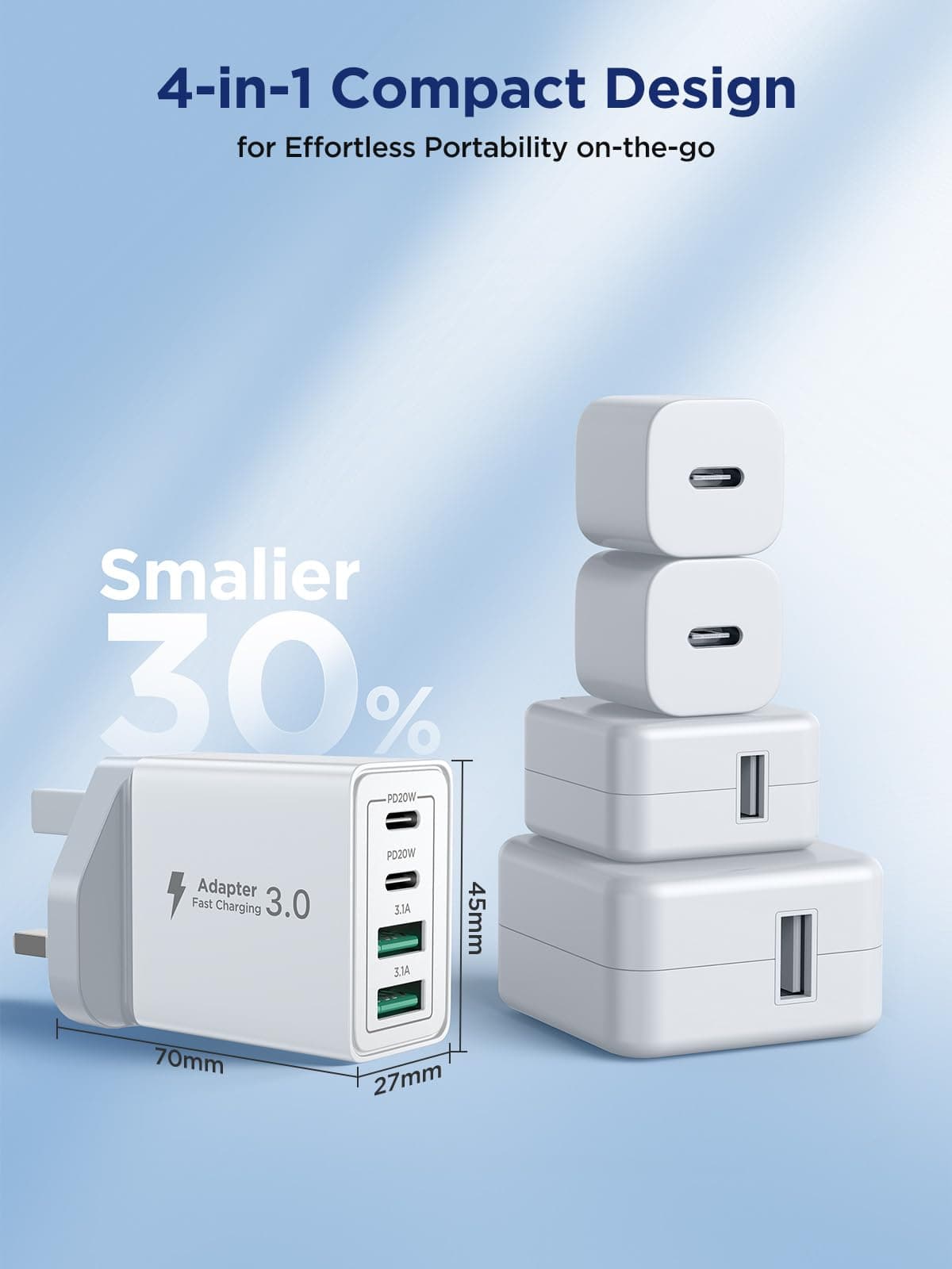 USB C Plug Fast Charge, 40W 4-Port Multi USB Charger Plug UK Dual Port PD Power Adapter +QC Wall plug Multiport Mains Type C Charging Plug for iPhone 17 16 15 14 13 12 11 Pro Max XS XR 8, Samsung, Pad — view 5
