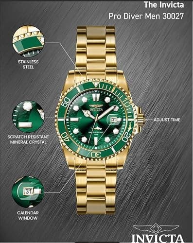 Invicta Mens Pro Diver Quartz Watch, Gold, 30027 — view 3