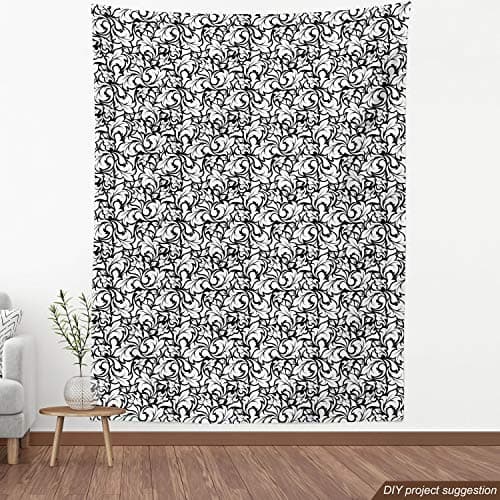 Ambesonne Floral Fabric by The Yard, Monochrome Leaves Abstract Design Botanical Arrangement Gardening Inspiration Print, Decorative Fabric for Upholstery and Home Accents, 1 Yard, Black White — view 3