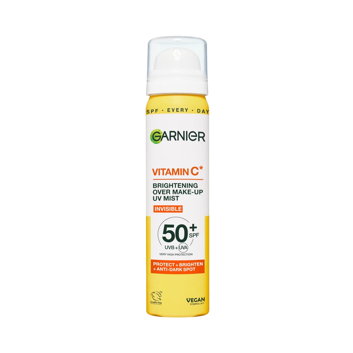 Garnier Vitamin C Brightening Over Make-Up UV Mist, Invisible Protection with SPF50+ and Vitamin C. Protects, Brightens and Fights Appearance of Dark Spots, Cruelty free, Vegan - 75ML
