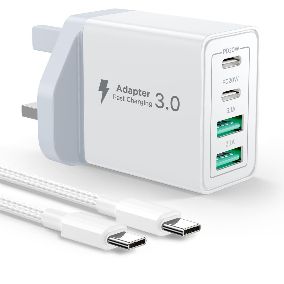 USB C Plug Fast Charge, 40W 4-Port Multi USB Charger Plug UK Dual Port PD Power Adapter +QC Wall plug Multiport Mains Type C Charging Plug for iPhone 17 16 15 14 13 12 11 Pro Max XS XR 8, Samsung, Pad — view 15