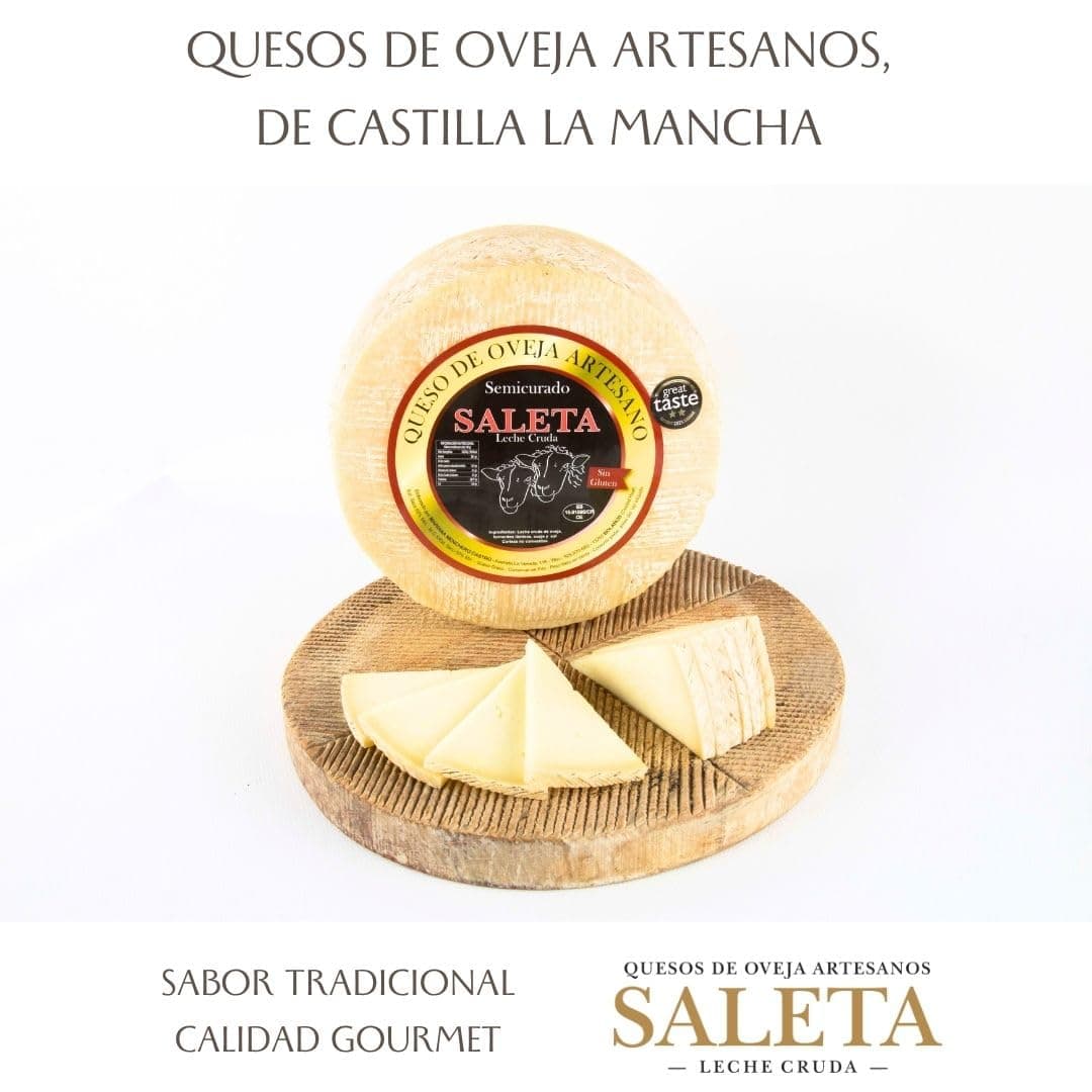 SALETA® Queso Semicurado Entero de oveja Gourmet (1,3 Kg) | Elaboracion Artesana Quesos de La Mancha | Quesos de leche de oveja | Caja Gourmet para regalar | Queso Gourmet Regalo — view 5