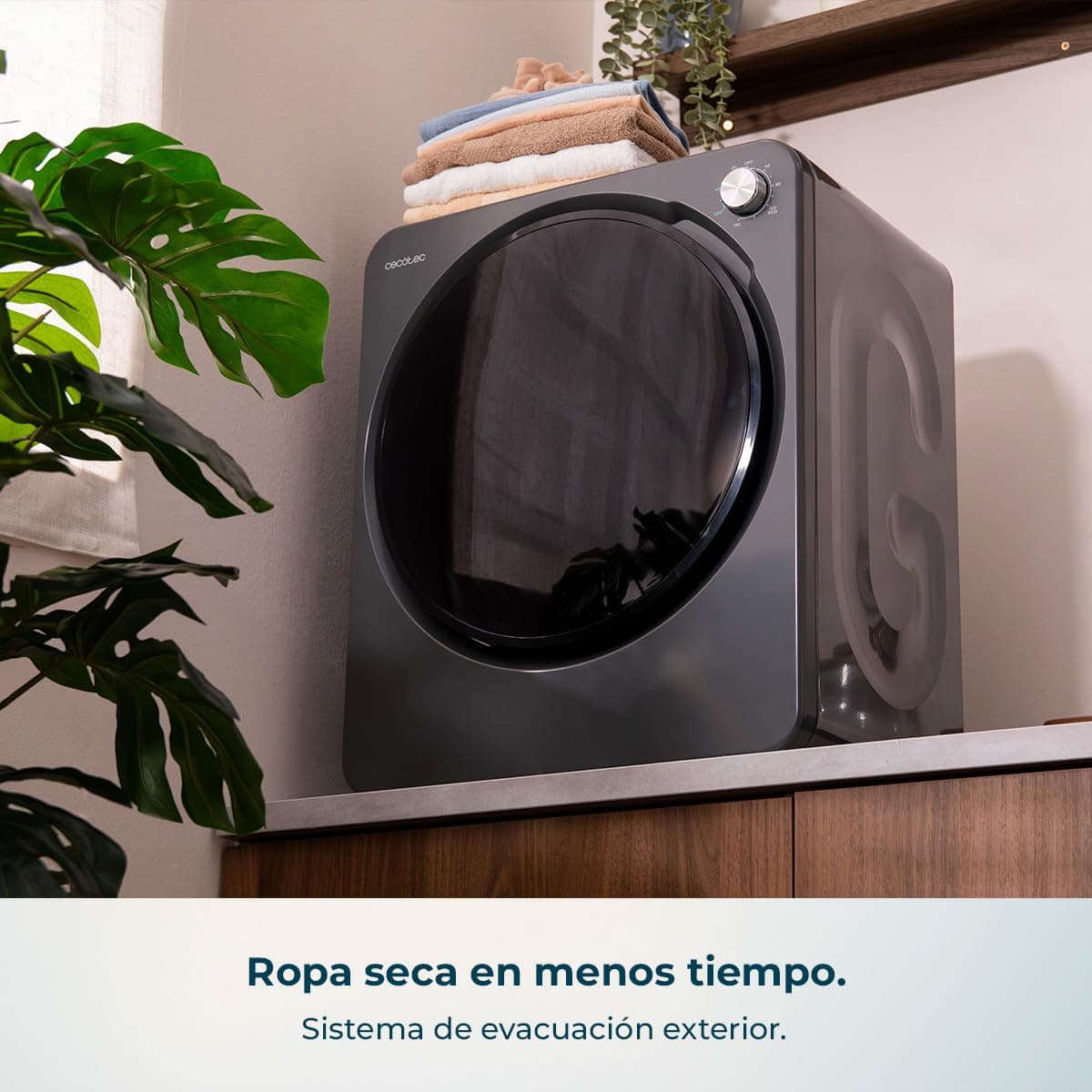 Cecotec Mini Secadora de Evacuación 2,5Kg Bolero DressCode Dry 3150V Dark. 950W, 6 Programas, Programa ECO, Control Knob Intuitivo, Secado Rápido y Eficiente, Ideal Espacios Pequeños, Acero — view 4