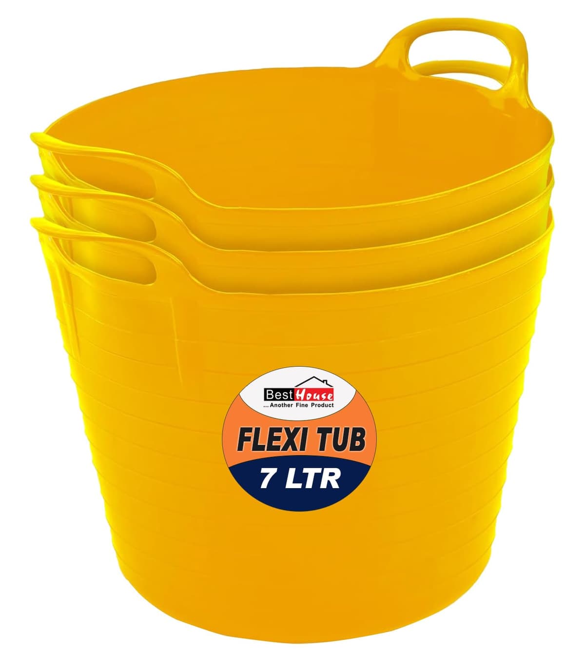 Best House | 3 Pcs of Flexi Tub with Handles | Small Size | Mini | 7 Litres | Yellow | Garden Tubs | Plastic Storage Container for Home, Washing, Garden Waste and DIY Projects
