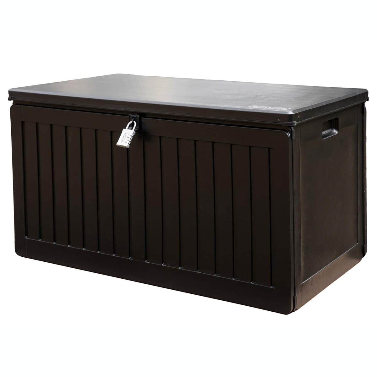 Olsen & Smith Lockable Outdoor Garden Plastic Storage Box Container Chest - Small Lawn Balcony Furniture, Weather Resistant, Wood Panel Effect (270L)