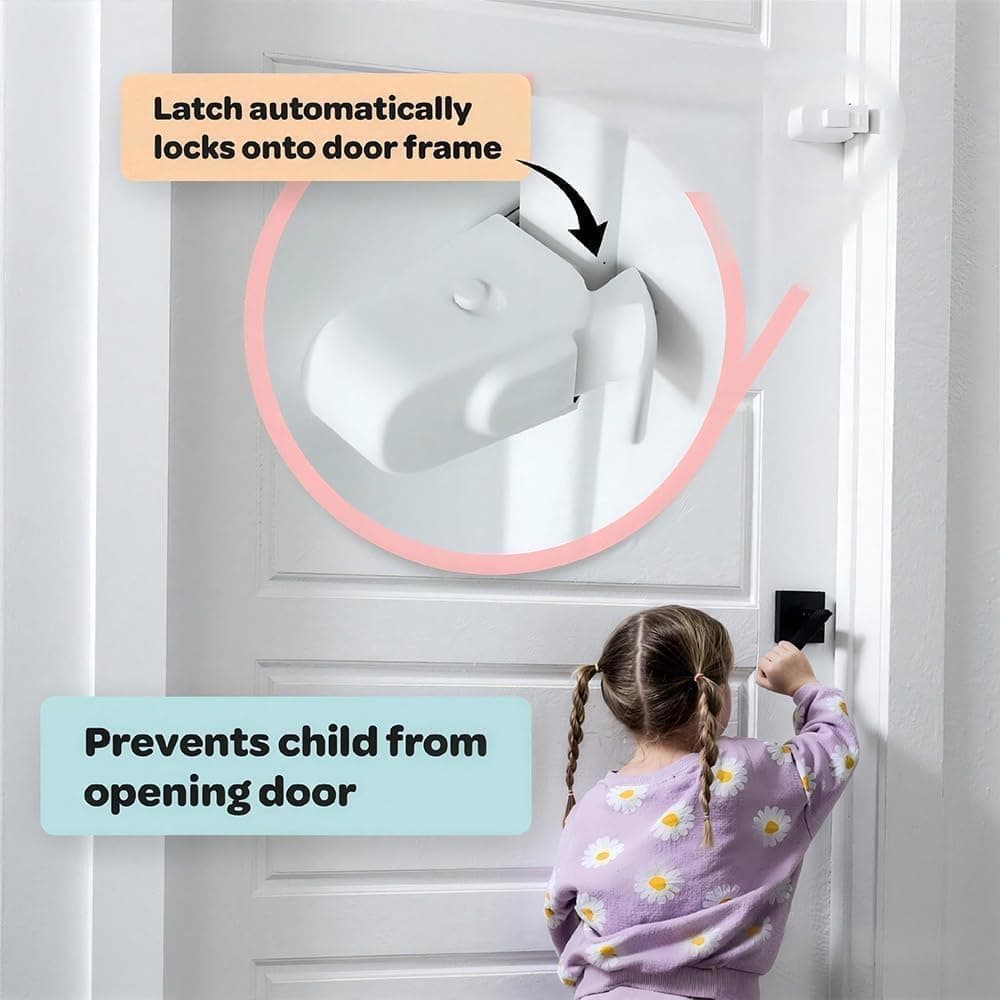 The Snap-On Door Lock Kids Can't Reach or Defeat, Child Proof Door Lock Without Drilling, Simple Install Safety Locks for Toddlers Kids Baby, Dogs & Cats, No Tools or Adhesives (2 Pack) — view 5