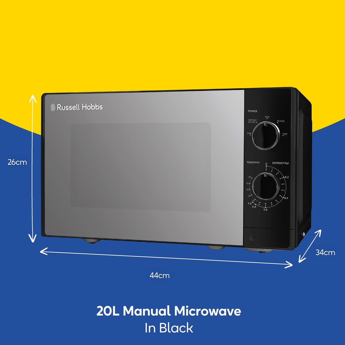 Russell Hobbs 20 Litre 800W Black Solo Manual Microwave with Mirrored Door, 5 Power Levels, Integrated Timer and Defrost Function, Easy Clean RHM2027B — view 2