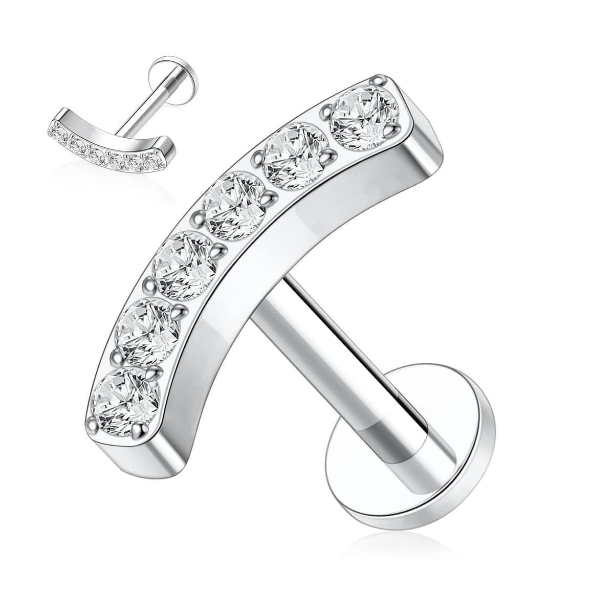 hengkaixuan 16G Titanium Labret Studs - Internally Threaded Flatback - Unisex - Silver - Piercing Jewellery — view 20