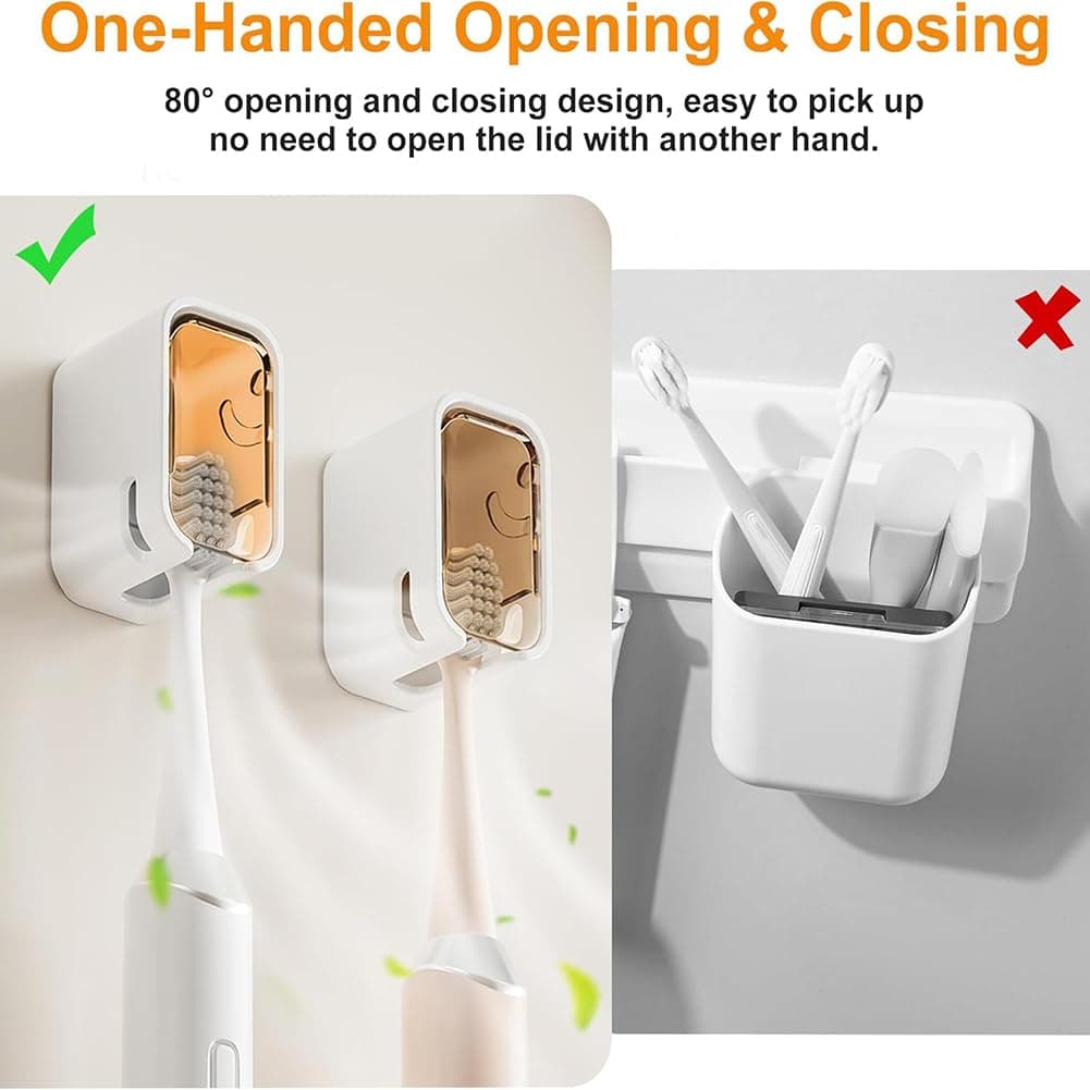 Paquete de 2 soportes para cepillo de dientes de pared para baño con cubierta de ducha, dispensador de cepillo de dientes individual de viaje, organizador de almacenamiento — view 7