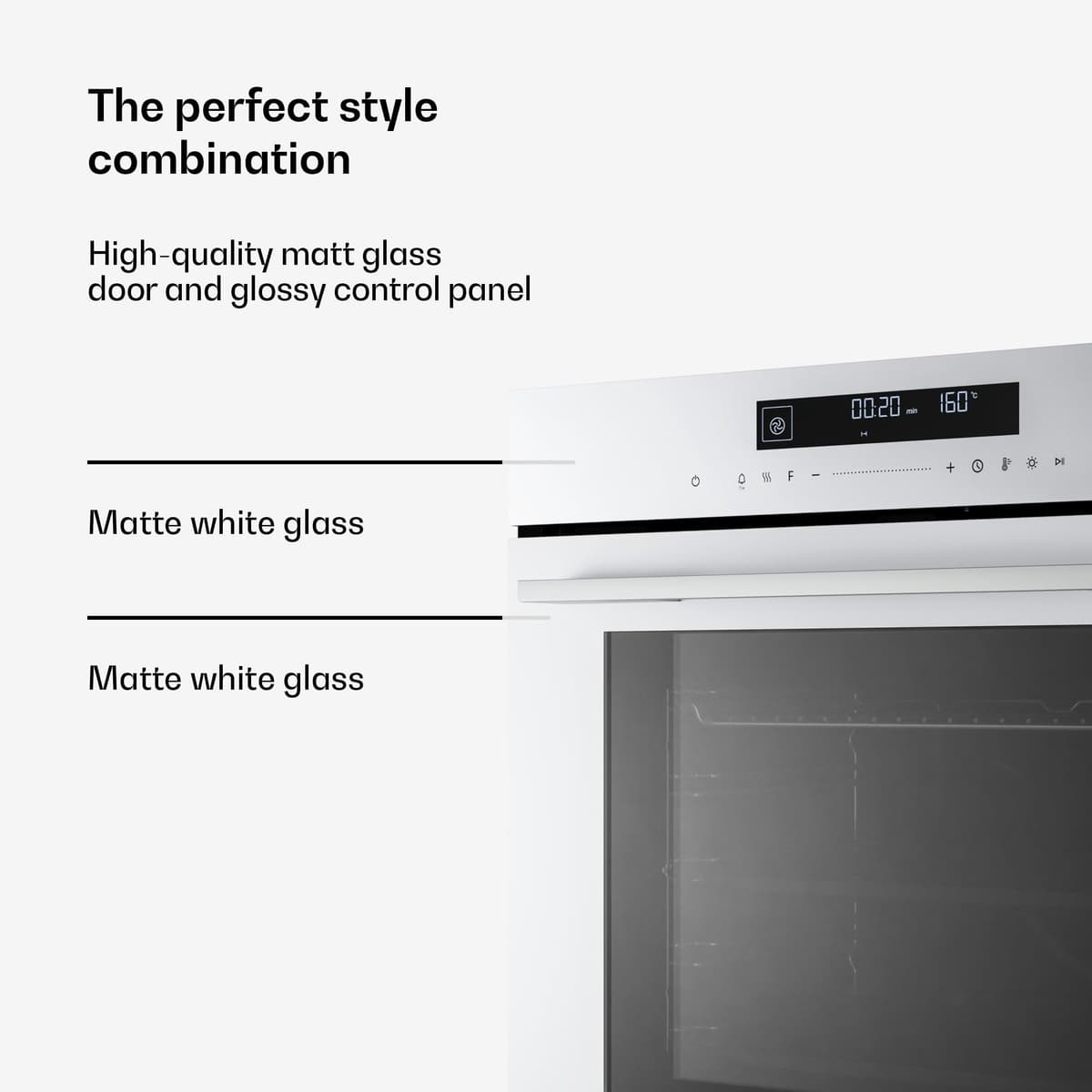 Klarstein Velaire Built In Oven - 74L Electric Oven, 13 Modes, Touch Controls, A+ Energy, Enamel Interior, Triple Glazed, Integrated Single Oven, 60cm, Matte & Glass Design, White — view 5