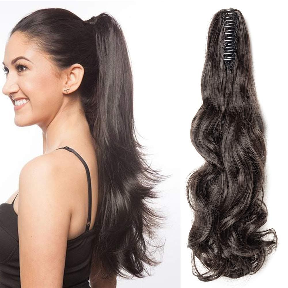 17"(43cm) SEGO Ponytail Long Synthetic Hair Looks Natural [Red Brown/Orange] Clip in Hair Extensions Curly Tail Ponytail Extension (90g) — view 60