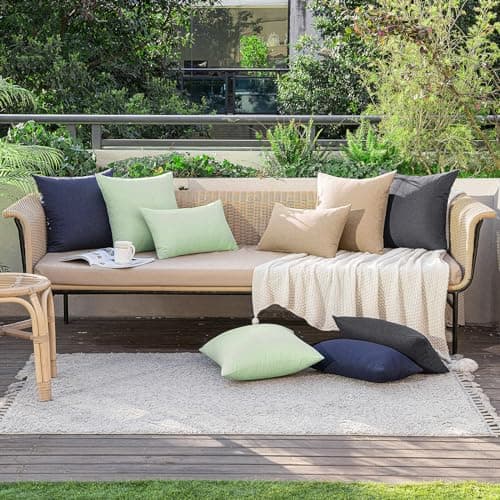 MIULEE Pack of 2 Decorative Outdoor Solid Waterproof Throw Pillow Covers Polyester Linen Garden Farmhouse Cushion Cases for Patio Tent Balcony Couch Sofa 18x18 inch Light Tan — view 3