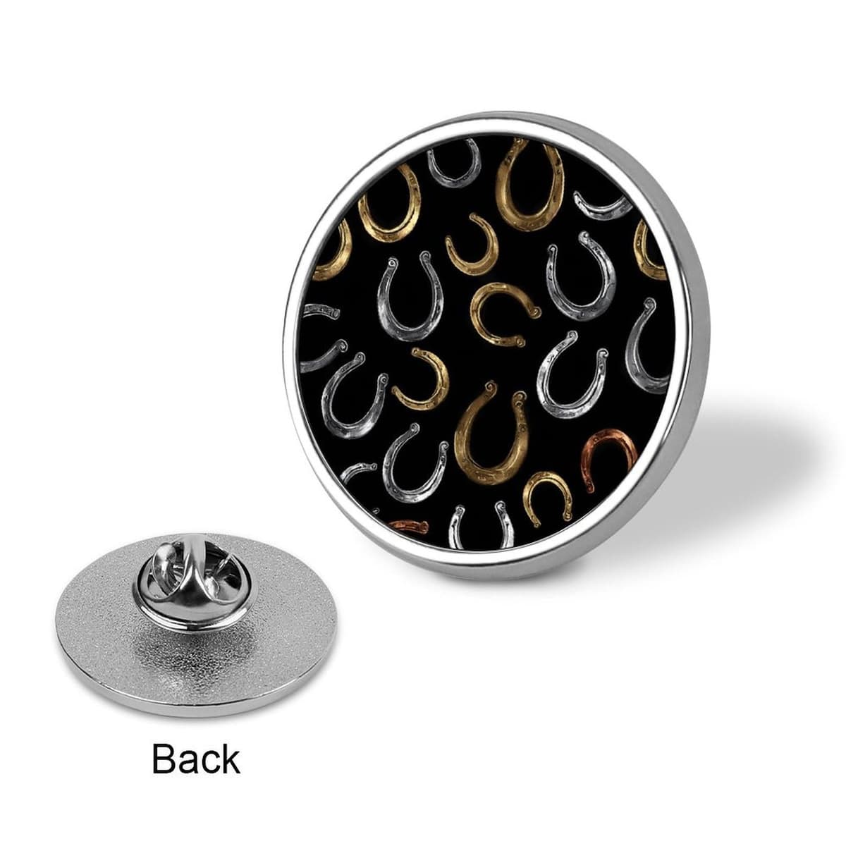 Horseshoes Horse Shoes Round Lapel Pin Button Brooch Pins Badge for Clothing Jewelry Accessories — view 3