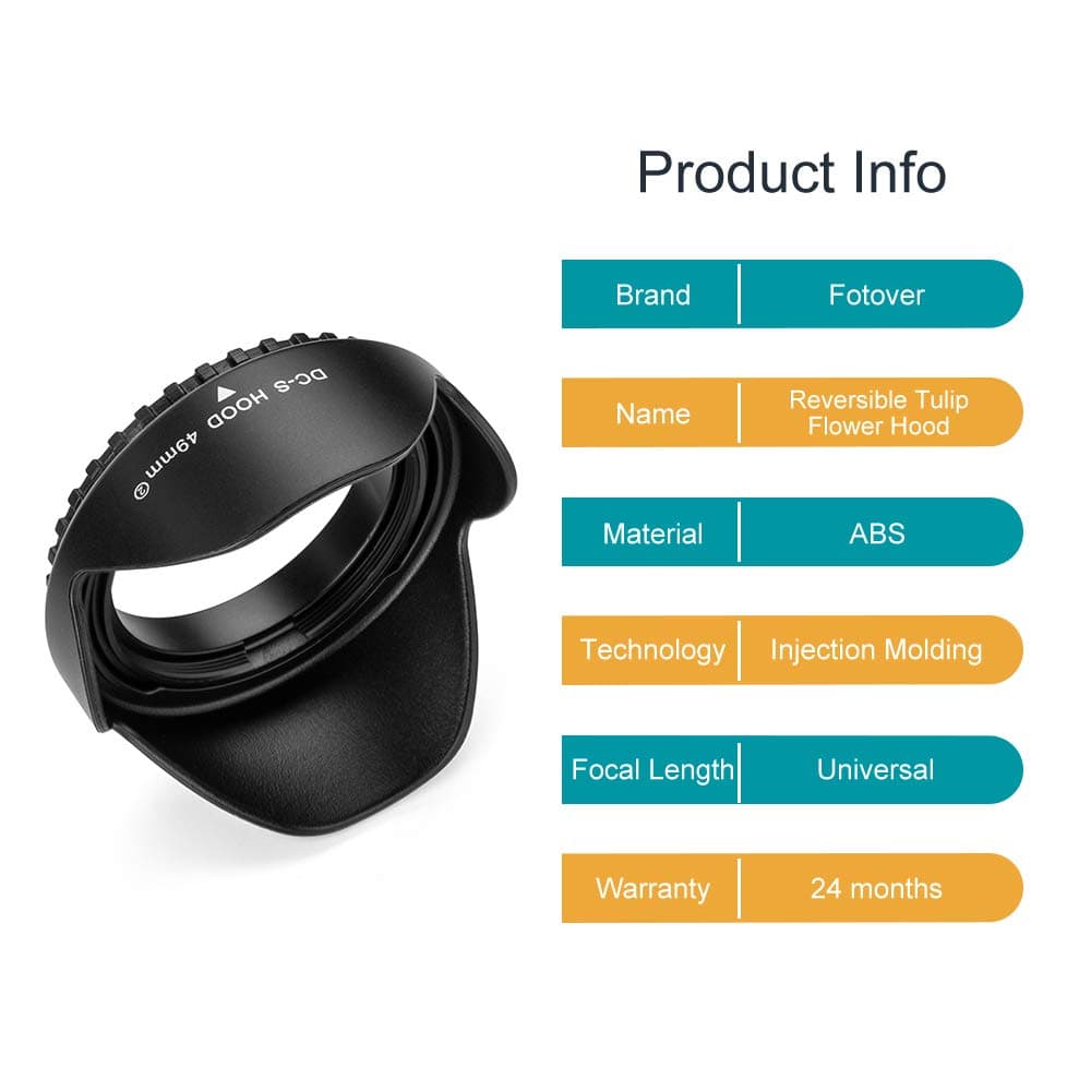 Reversible 49mm Lens Hood,Fotover Universal Tulip Flower Lens Hood Sun Shade with Centre Pinch Lens Cap for Canon Nikon Sony Pentax Olympus Fuji Camera — view 2