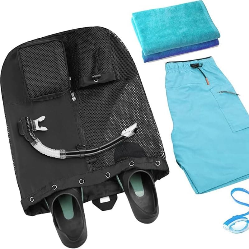 Mochila con cordón, mochila de malla con cordón y bolsillo húmedo, bolsa de piscina impermeable — view 3