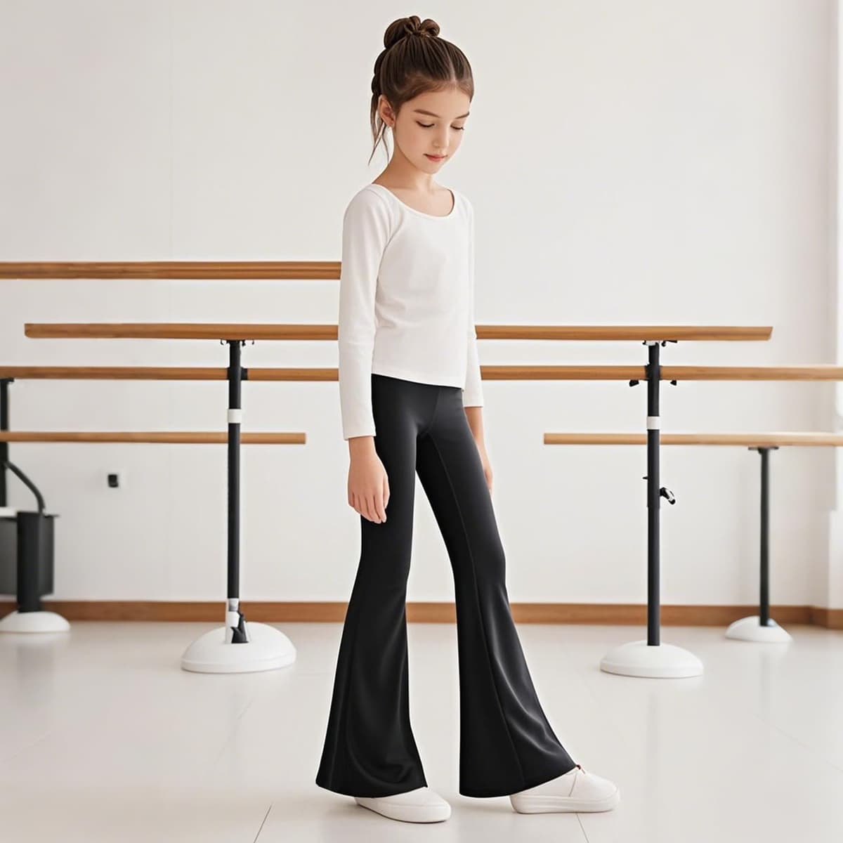 Sahunfri Girls Flared Leggings High Waisted Tummy Control Yoga Pants for Kids, Breathable Stretchy School Trousers Suitable for Dance — view 3