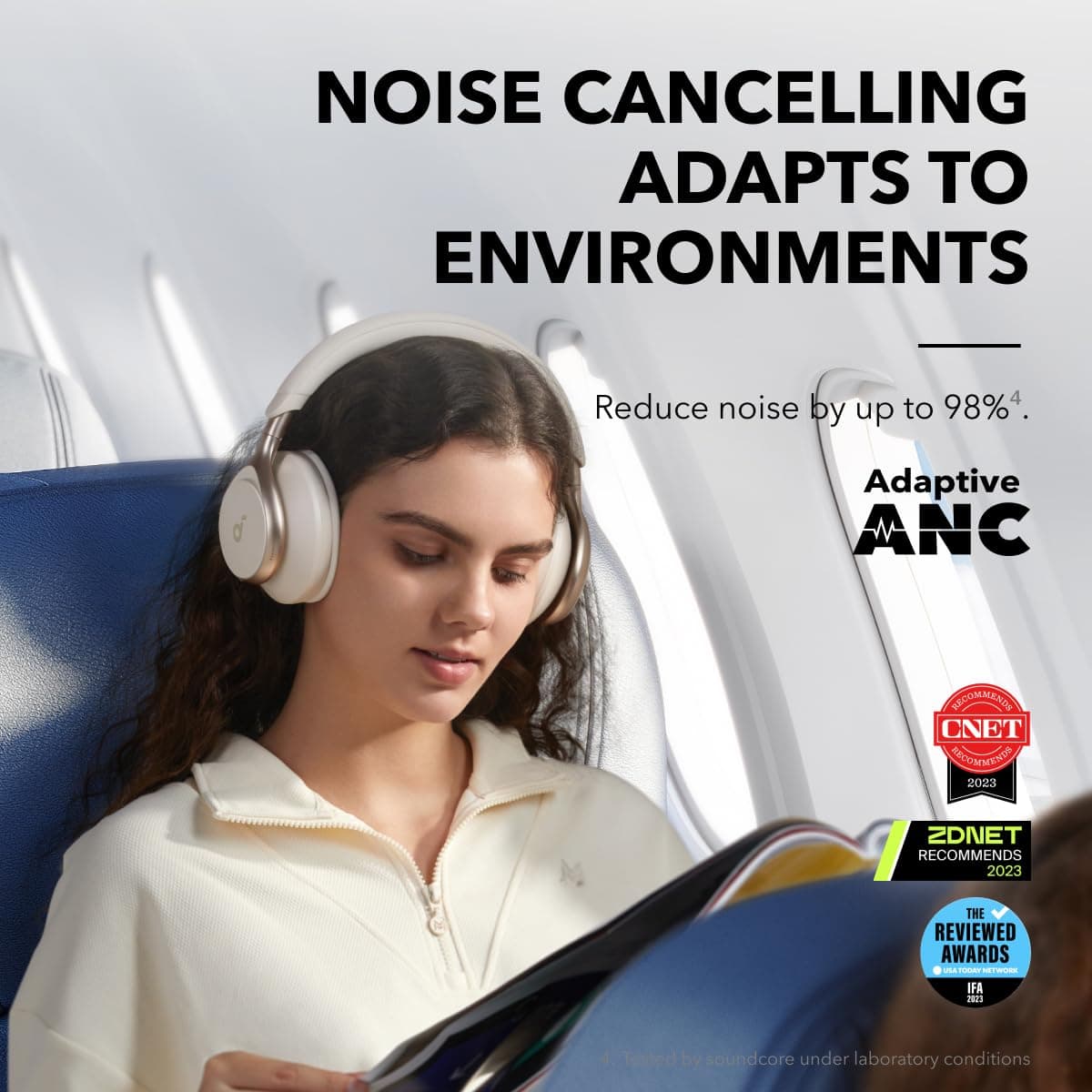 soundcore by Anker, Space One, Adaptive Active Noise Cancelling Headphones, 2X Stronger Human Voice Reduction, 40H ANC Playtime, App Control, LDAC Hi-Res Wireless Audio, Comfortable Fit, Bluetooth 5.3 — view 4