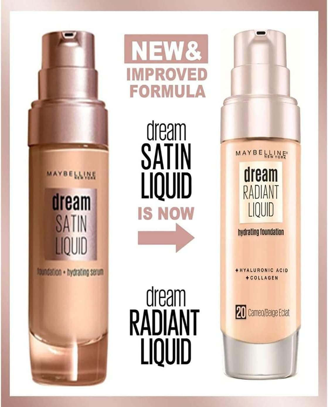 Maybelline Foundation, Dream Radiant Liquid Hydrating Foundation with Hyaluronic Acid and Collagen, Lightweight, Medium Coverage Up to 12 Hour Hydration, 20 Cameo, 30 ml (Pack of 1) 20 Cameo 30 ml (Pack of 1) — view 2