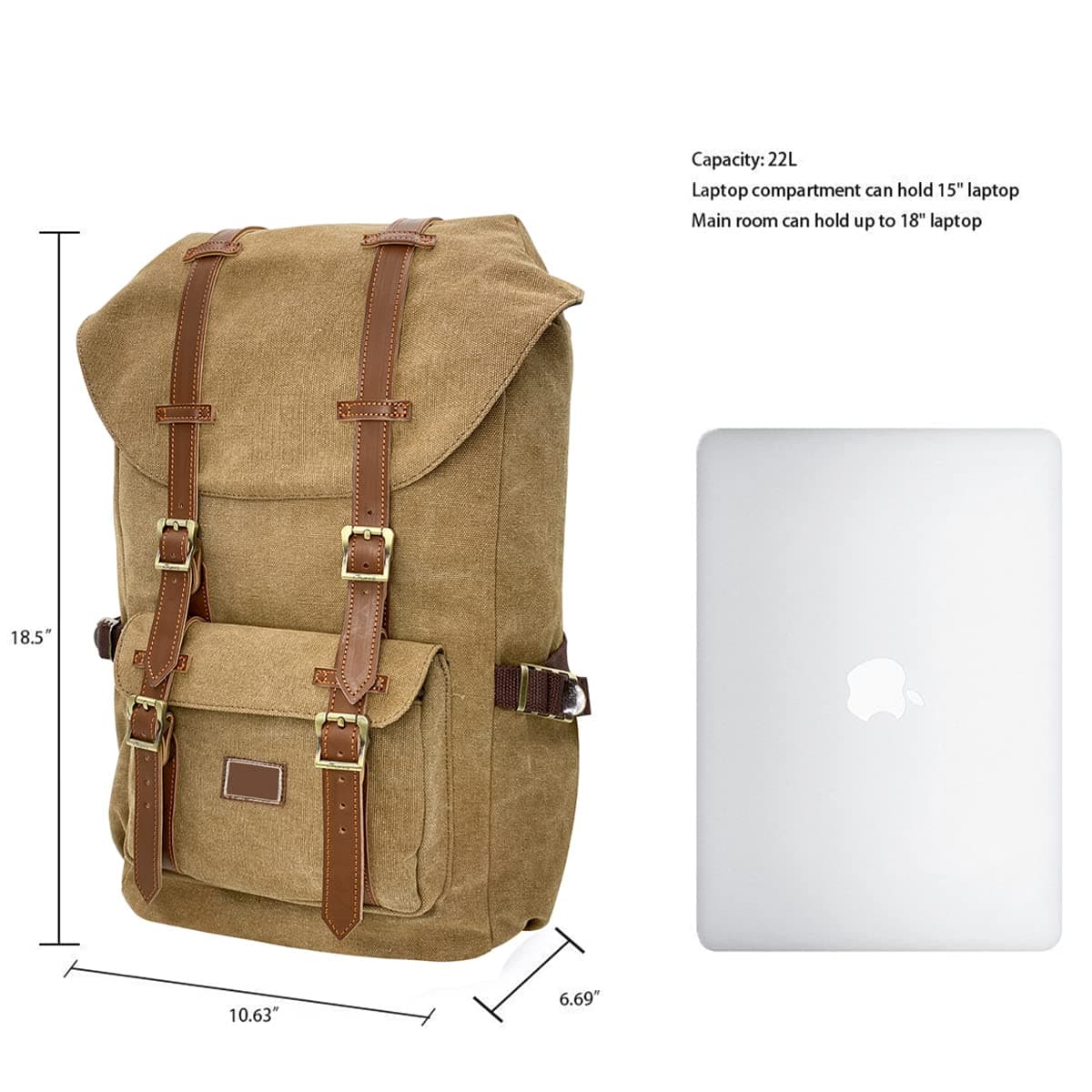 KAUKKO Mochila unisex para estudiantes de 17 pulgadas para portátil de 15 pulgadas, mochila informal, mochila para senderismo, 47 cm, 22,4 L, (caqui) (Naranja) - EP5AApricot — view 2