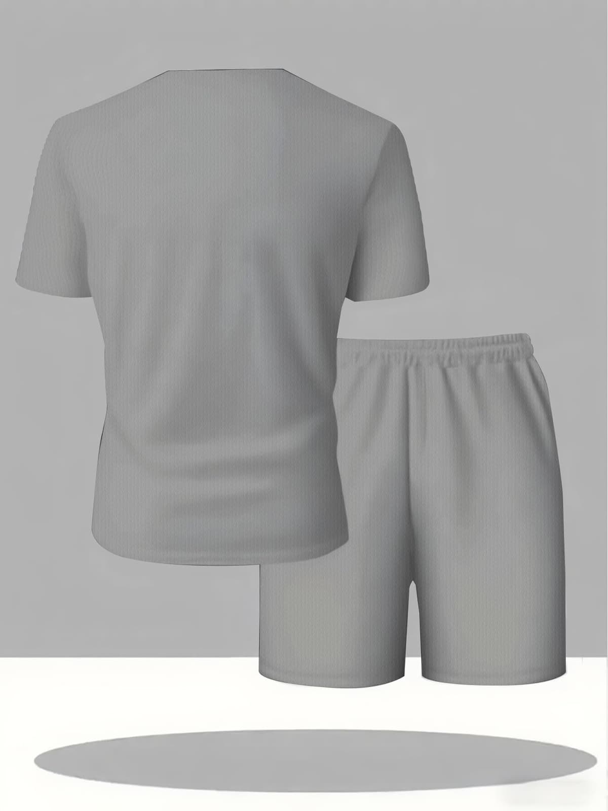 Conjunto deportivo de verano de dos piezas para hombre, ropa al aire libre, cuello redondo, camiseta estampada, tela cómoda y transpirable — view 4