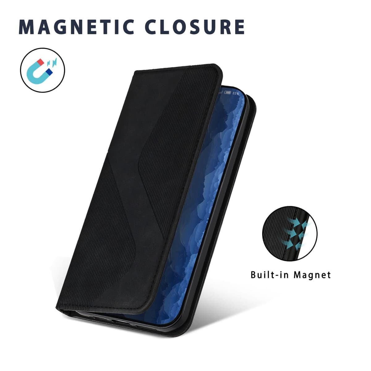 Funda para OnePlus Nord 2 5G, Funda Libro de Cuero con Ranura para Tarjeta y Magnético, Wallet Flip Caso Cubierta Case Carcasa para OnePlus Nord 2 5G (Negro) — view 5