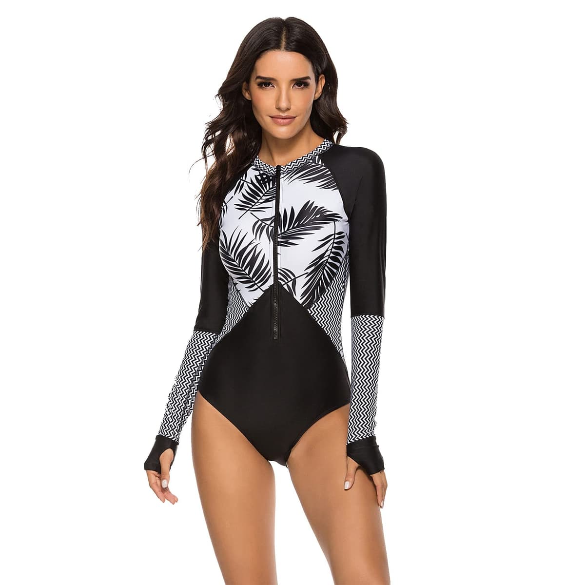 Ropa de Surf con Cremallera para Mujer Traje de Baño de Manga Larga Protectores contra Erupciones Recreativas de Una Pieza Traje de Baño — view 11