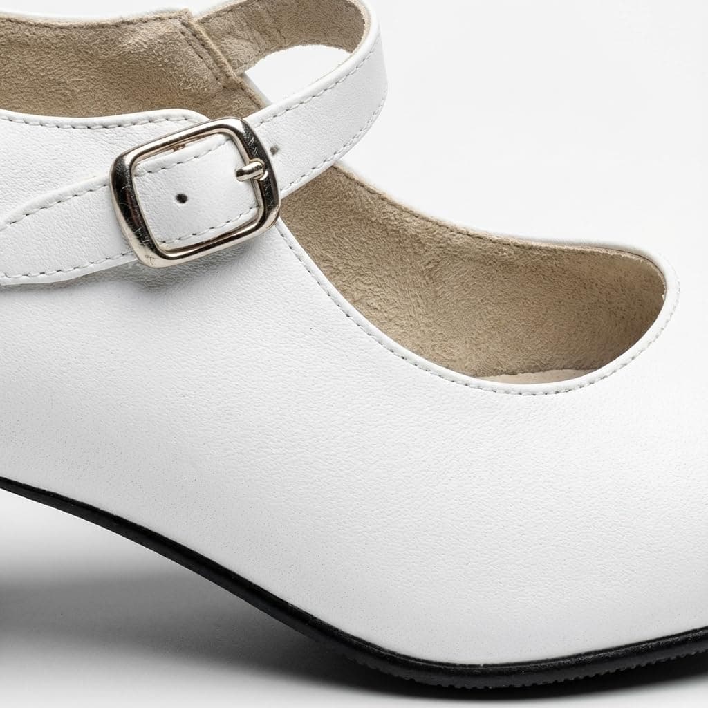 Tacones Flamenca niña Zapatos de Baile Profesional Hechos a Mano en España Calzado Tradicional Blanco y Negro con Sonido auténtico y Gran Comodidad — view 8