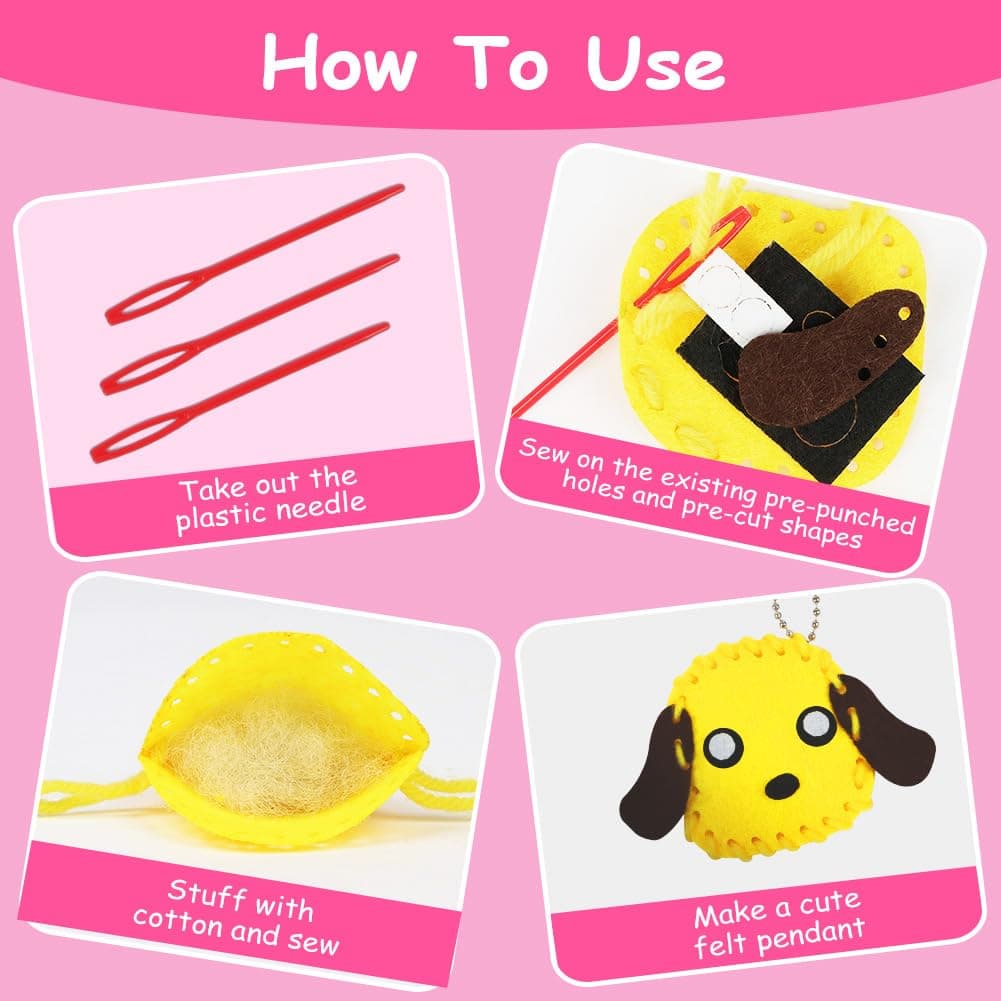Vicloon First Sewing Kit for Kids, 12-Piece Cute Animal Keychain Sewing Craft Kits, Fun Sewing DIY Kits, Introduction to Sewing Kit for Kids Age 5-12 Learn to Sew Arts and Crafts — view 3