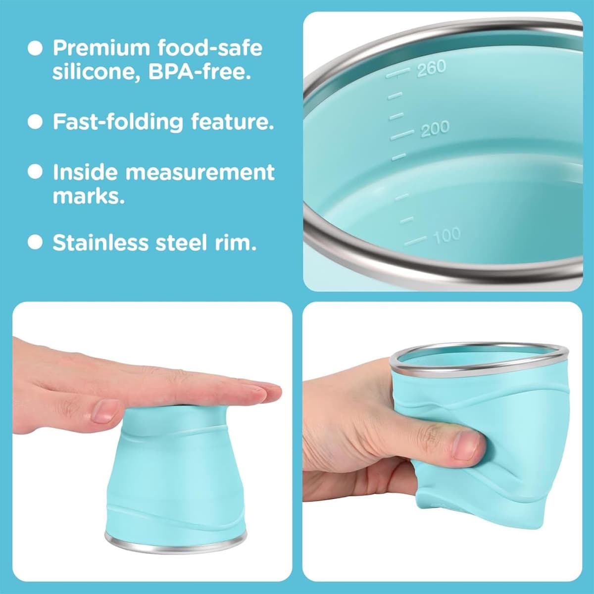 Genérico Vasos Plegables De Silicona De Alimenticio Para Acampada, Vaso De Viaje A Prueba De Fugas De 260 Ml Con Tapa, Taza Portátil Reutilizable Para Bebidas, Ideal Para Picnic Acampada Senderismo — view 5