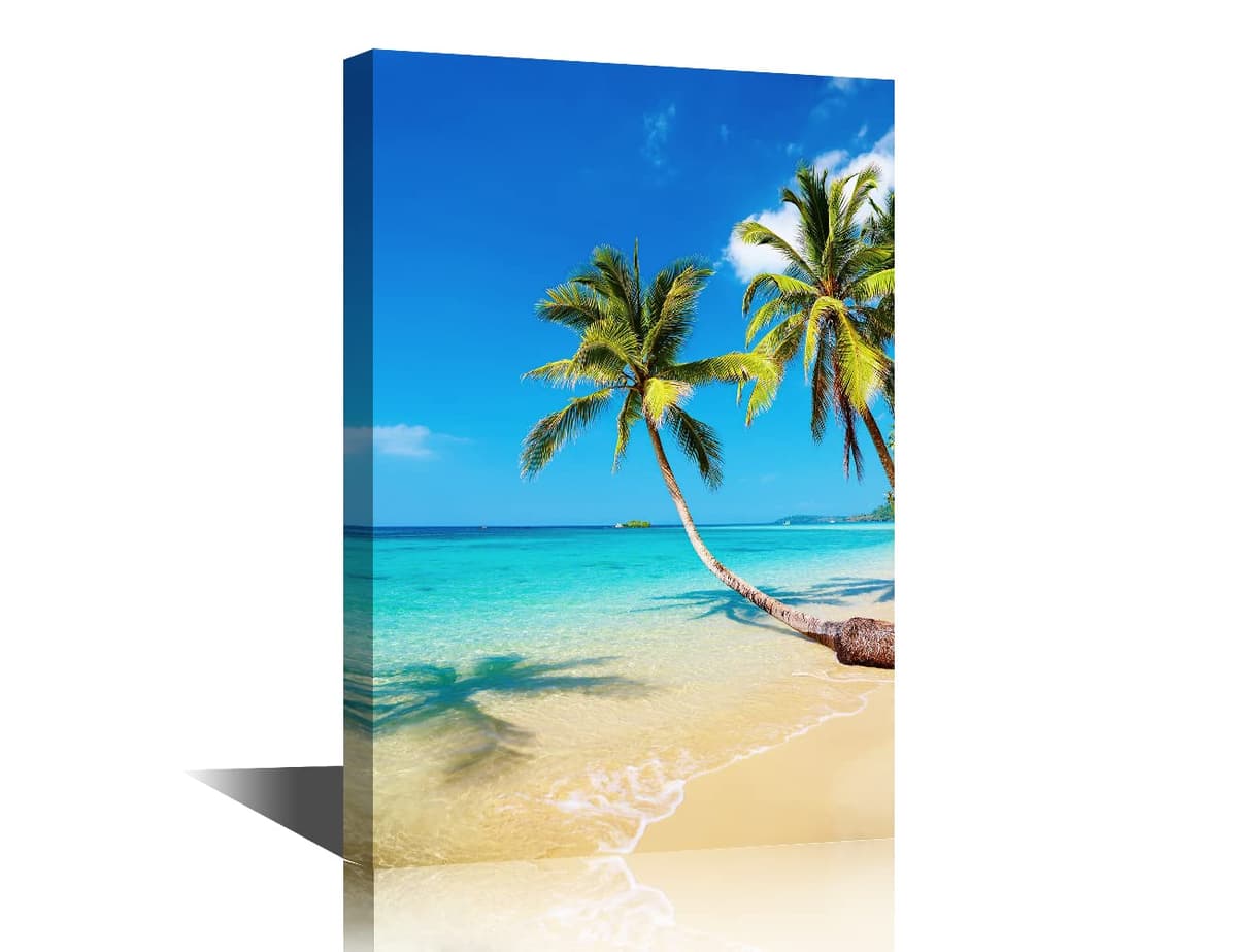 TISHIRON Wall Art Sandy Beach Sunrise Pictures Painting on Canvas Wall Art Modern Framed Seaside Canvas Prints Ready To Hang(24X16in) — view 34