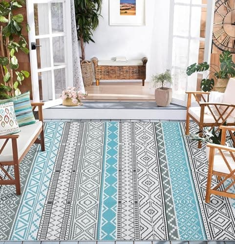 Garvee Boho Outdoor Rug 8x10, Waterproof Plastic Straw Rug, Portable Colorful Patio Carpet for Camping, Reversible Camping Mat for Balcony, Braided Indoor Outdoor Rugs for Picnic Deck RV Porch — view 7