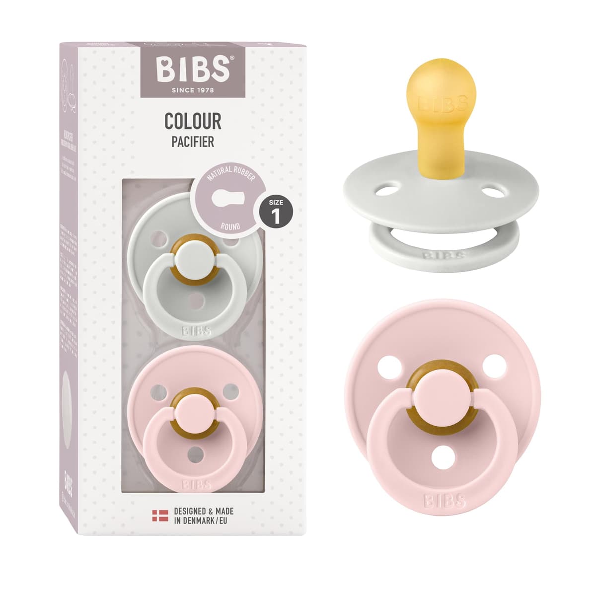 BIBS Colour Soother 2-Pack, BPA Free Dummy Pacifier, Round Nipple. Natural Rubber Latex, Size 2 (6-18 Months), Sky Blue/Steel Blue — view 70