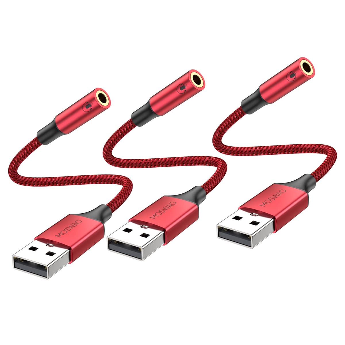 MOSWAG USB to 3.5mm Audio Adapter Built-in DAC External Sound Card Nylon Braided Aluminum Shell for PC Laptop PS5 PS4 Mac Linux Chromebook 1Pack — view 18