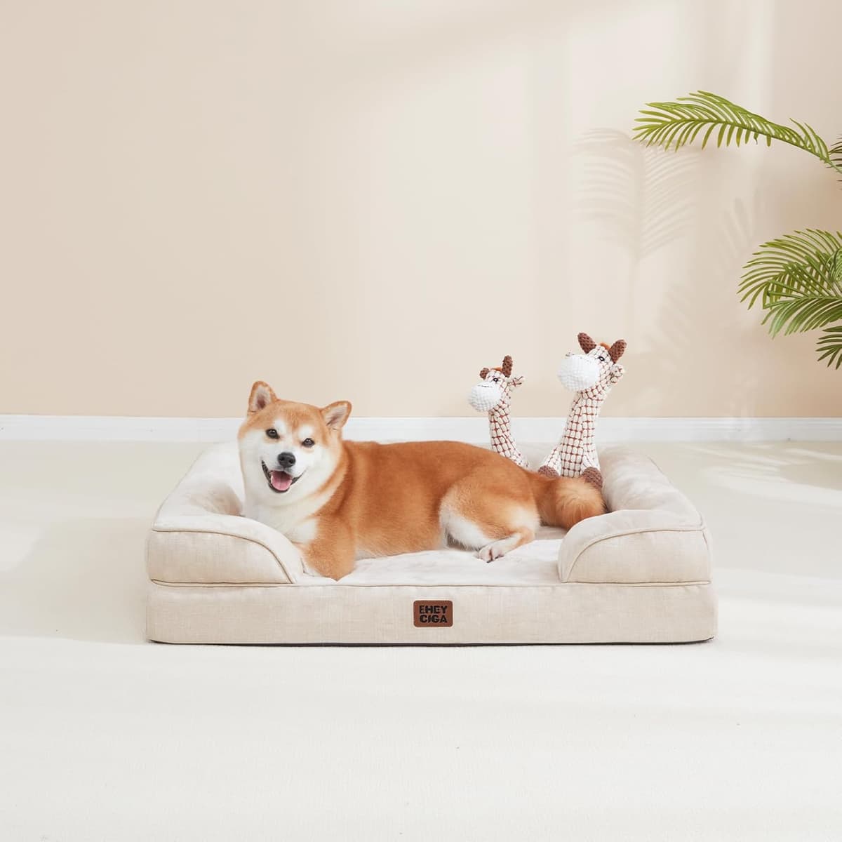 EHEYCIGA Orthopedic Dog Bed for Small Dogs, Waterproof Memory Foam Small Dog Beds with Sides, Non-Slip Bottom and Egg-Crate Foam Medium Pet Couch Bed with Washable Removable Cover, Beige 24.0"L x 18.0"W x 6.0"Th Beige — view 7