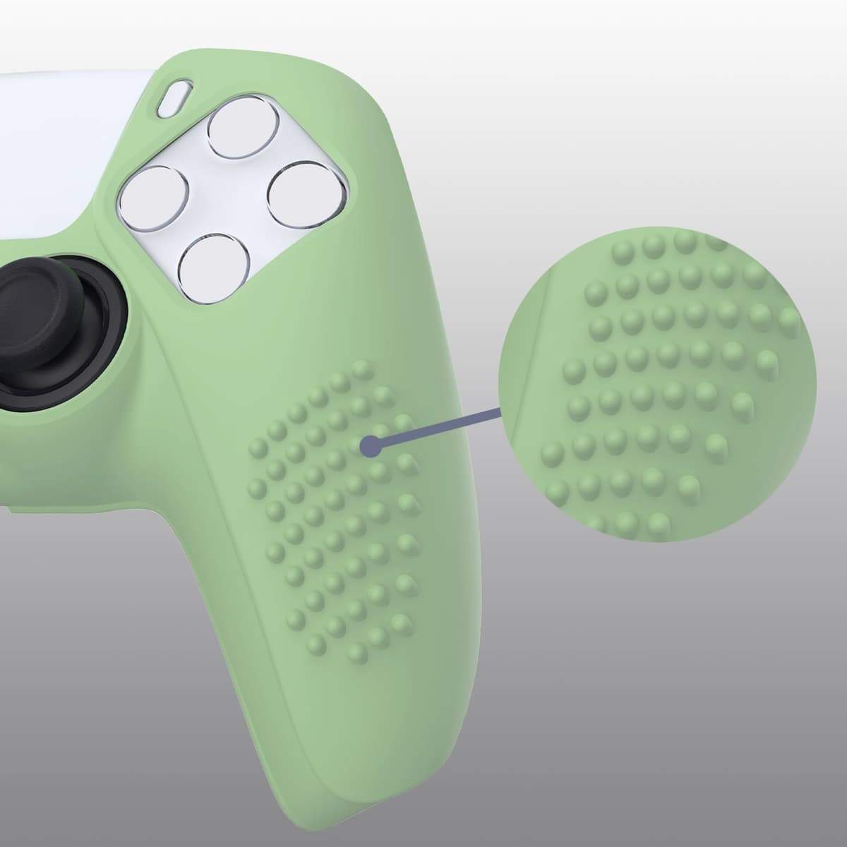 eXtremeRate PlayVital Funda de Silicona para ps5 Mando - Carcasa Protectora con 6 Tapas de Joysticks, Impermeable, Resistente y Antideslizante, Funda de Goma Suave, 3D Tachonado (Matcha Verde) — view 6